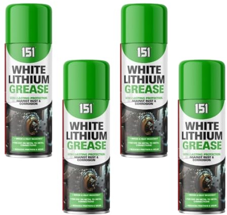 PNJB 151 White Lithium Grease Spray, Multi-Purpose Lubricant Aerosol, Rust & Corrosion Protection, Indoors and Outdoors, Water- & Heat-Resistant Grease for Hinges,Gears, Bearings,400ml (4PCS)