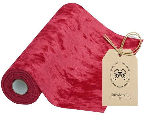 100%Mosel Samt Tischläufer, in Rot (28 cm x 5 m), Tischband | Glänzende Pannesamt-Optik, edle Tischdeko für Hochzeit und Weihnachten, Dekoration zu besonderen Anlässen