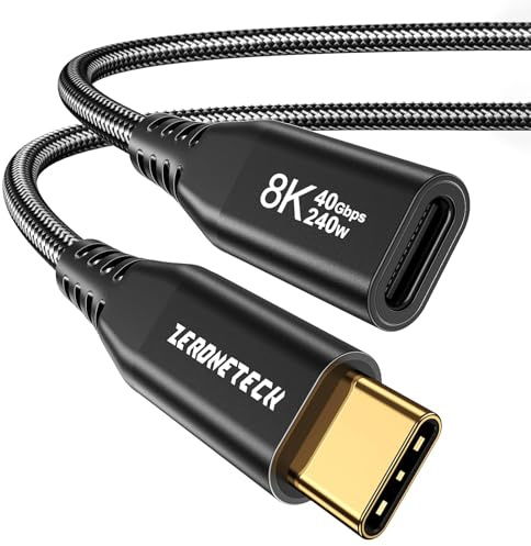 40 Gbps alargador usb c 0.5m, Cable de Extensión USB 4 para Thunderbolt 4 [40 Gbps/Carga Rápida 240W/Video 8K@60Hz] Tipo-C Macho a Hembra para SSD, Hub, Samsung T7/T9, MacBook, Mag Safe