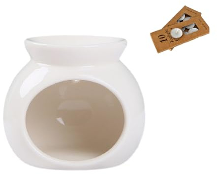Brucia Essenze In Ceramica, Bianco Bruciatore Oli Essenziali, Bruciatori Di Olio Essenziale Include 20 Candele Da Tè, Adatto Per Uso Interno E In Ufficio, Crea Un'atmosfera Rilassante