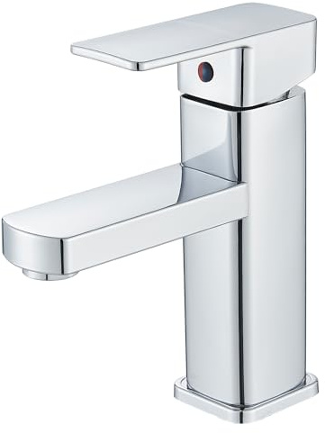 HUAHOMDY Wasserhahn Bad Badarmatur Chrom Einhebelmischer Kleine Waschtischarmatur Waschbecken Edelstahl für Badezimmer