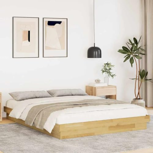 Runheo Massivholzbett Eiche 160x200 cm, Robustes Bettgestell aus massivem Eichenholz, niedriger Plattform Bettrahmen für Schlafzimmer, langlebiges Möbelstück, ohne Matratze