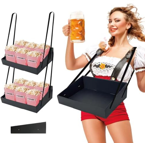 Popcorn Snack Trays,4x15x11.2In Concession Carrier with Strap,Stadium Snack & Vending Tray,Hawker,20's Theme Costume Accessory,Usherette Movie & Popcorn Vendor Trays with Neck Strap (B-2pcs)
