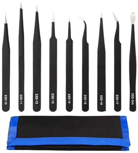 9 piezas pinzas pinzas de precisión Esd, pinza modelismo, acero inoxidable, pinzas antiestáticas, pinza de precisión para joyería electrónica reparación de equipos laboratorio