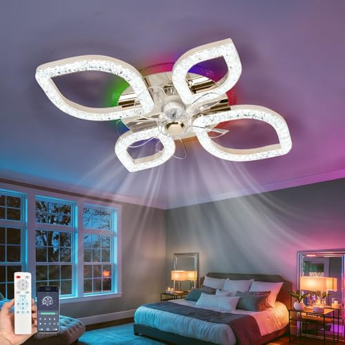 Fachae Plafoniera con Ventilatore Camera da Letto Silenzioso,Reversibile 6 Velocità,Tempistica di Memoria,Dimmerabile Ventilatore a Lampadario RGB,Telecomando e APP,Ventilatore Soggiorni dei Bambini