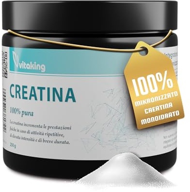 Vitaking Creatina Monoidrato Pure 100% Micronizzata| Supporta Forza, Energia e Prestazioni Fisiche | Alta Solubilità e Assorbimento Rapido | Integratore Sportivo | 250 g Polvere