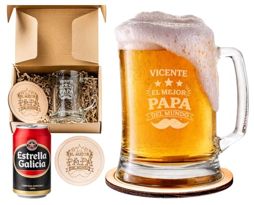 Olesea Regalo Padre Jarra de Cerveza Regalos Personalizados Grabado Original Regalo Padre Cumpleaños Mejor Papa Hombre Regalos Aniversario Para Abuelo (Copa De Cerveza)