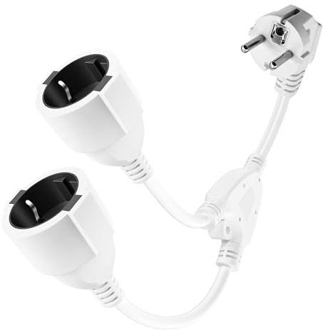 Schuko Verlängerungskabel, Doppelstecker für Steckdose IP20 für Zuhause, Büro, Außenbereich, 3x1,5mm², bis 250V/16A, Weiß