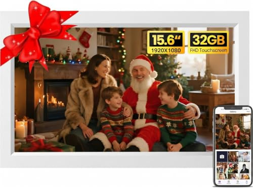 AILRINNI 15.6 Frameo Digital Picture Frame, WiFi Digital Photo Frame 1920x1080 HD IPS Touch Screen, 32GB Memory, Auto-Rotate Portrait and Landscape, Wall-mountable Frameo