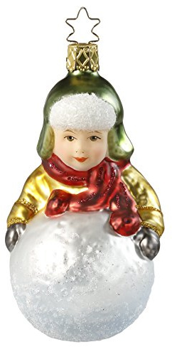 Christbaumschmuck Glas 11cm Junge mit Schneeball mundgeblasen handbemalt Weihnachtskugeln bunt