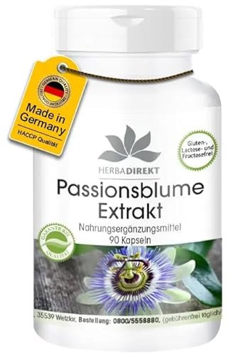 Passionsblumen Extrakt Kapseln - 90 Kapseln - vegan - hochdosiert - Passiflora incarnata | HERBADIREKT by Warnke Vitalstoffe - Deutsche Apothekenqualität