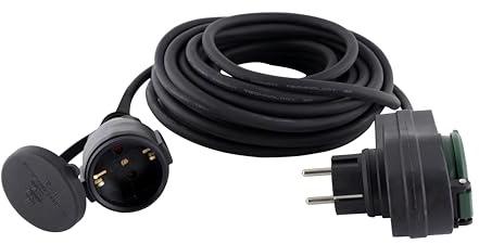 REV Verlängerungskabel POWERSPLIT - Verlängerung 10m, sichere Stromverteilung für innen & außen, IP44 mit Überlastungsschutz, schwarz