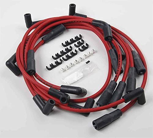 JEGS 8 mm Red Hot Pow’r Wires | Fits 1996-2000 Chevy Vortec Engines | Made In USA | 90 Degree Spark Plug Terminals | Includes Wire Markers, Wire Separators, & Dielectric Grease