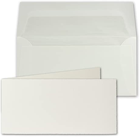 150x DIN Lang Vintage Faltkarten-Set mit Briefumschlägen, Büttenpapier, 100 x 210 mm - quer-doppelt, Naturweiß - Karten aus Büttenpapier