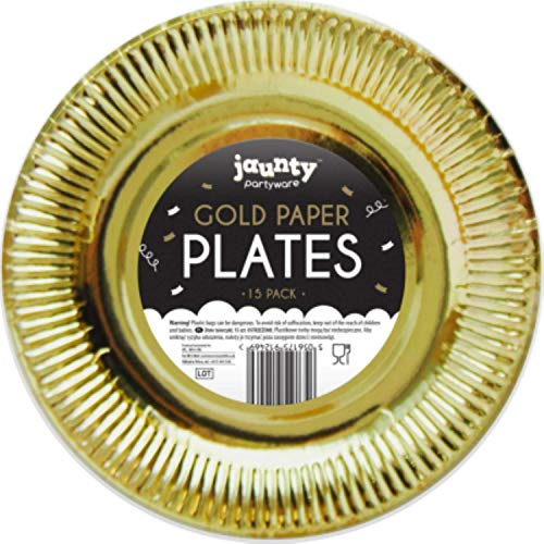 Jaunty Partyware Juego de 15 platos de papel redondos dorados (diámetro 22,9 cm)