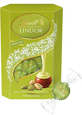 Lindt Lindor Praline di Cioccolato al Latte con Ripieno Pistacchio, 16 Cioccolatini al Pistacchio, Confezione da 200g