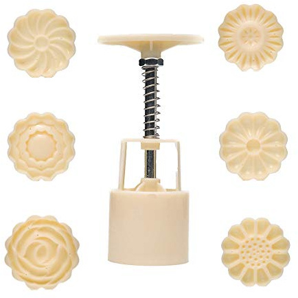 Dadam Cookie Press Mid-Autumn Festival Hand-Pressure Moon Cake Mould with 6 Pcs Mode Pattern for 1 Sets - 50g Cookie Stamp Mooncake Mold Set - Cookie Stamps DIY Decoration Press Cake Cutter