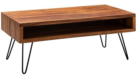 FineBuy Couchtisch 100x40x50 cm Sheesham Massivholz/Metall Sofatisch, Design Wohnzimmertisch Rechteckig, Kaffeetisch Massiv, Großer Tisch Wohnzimmer