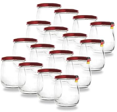 Flaschenbauer 417ml Premium Einmachgläser, 16 x Vielseitige Konservengläser mit Praktischem TO82 Twist-Off Deckel - Perfekt für Marmeladen, Honig, Obst, Gemüse - Diverse Farben & Sets - Dunkelrot