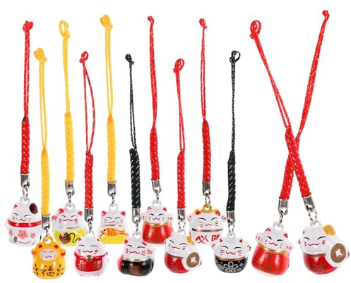 ABOOFAN 12 Piezas Uds Japonés Maneki Neko Colgante de La Fortuna Mal, Gato de La Suerte Llavero(Colores aleatorios)