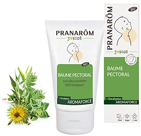 PRANARÔM - Aromaforce Junior - Baume Pectoral Eucalyptus - Soin Enfant Pour Confort Hivernal - Aux Huiles Essentielles - 100% Bio - Vegan - Dès 3 Ans - 50 ml