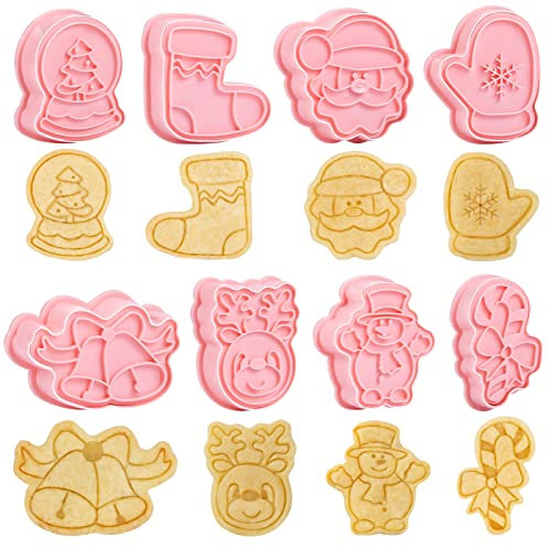 8 Stück Weihnachten Keksausstecher, 3D Ausstechformen Plätzchen Ausstecher Set mit Prägeform für Keks, Weichobst, Sandwichkäse, Tortendeko