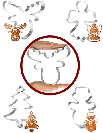4smile Ausstechformen Weihnachen groß 17cm – 4er Set, Edelstahl – Weihnachtliche Plätzchenausstecher, verschiedene Motive – Stabile Keksausstecher Weihnachten für kreative Back- und Deko-Ideen