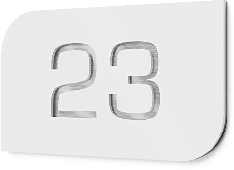 Graviers Design Hausnummernschild aus V2A Edelstahl 215x150mm - Weiß - Wetterfest Rostfrei Individuell anpassbar nach eigener Nummer - Made in Germany