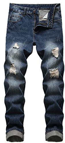QIMYUM Jean déchiré pour Homme - Pantalon Coupe ajustée - Coupe Droite, Bleu 2005, 56