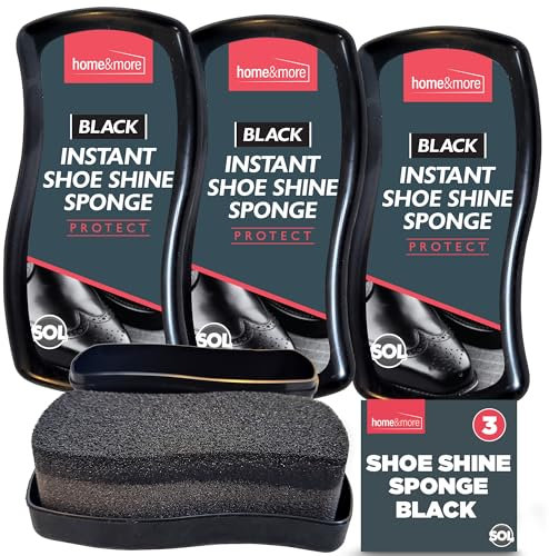 SOL 3pk Black Instant Shoe Shine Sponge - Black Shoe Polish for Vinyl & Leather - Express Shine Sponge for Boots, Shoes, Bags - Instant Shine for Black Leather & Vinyl Items