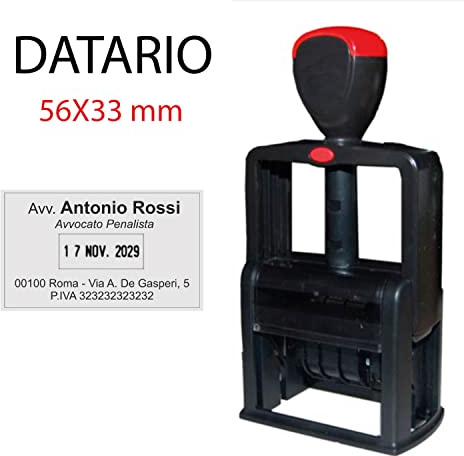 GFD - Timbro Personalizzabile Auto Inchiostrante - Misura: 56x 33mm - 4 righe - Include Datario - Colore dell'inchiostro a scelta - Testo personalizzabile - Made in Italy