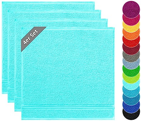 Lashuma Frottee Geschirrtücher für Hände, Linz 4er Set Abtrockentücher Türkis 50x50 cm | 450 gsm Frottee aus 100% Baumwolle für Küche als Händehandtuch