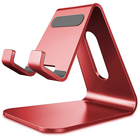Lucrave mobilstativ, cradle, hållare, aluminium skrivbordsstativ, kompatibel med strömbrytare, alla smartphones, iPhone 15 14 13 12 Mini Pro Max Xs Xr X SE 8 7 6 6s Plus SE 5 5s, röd