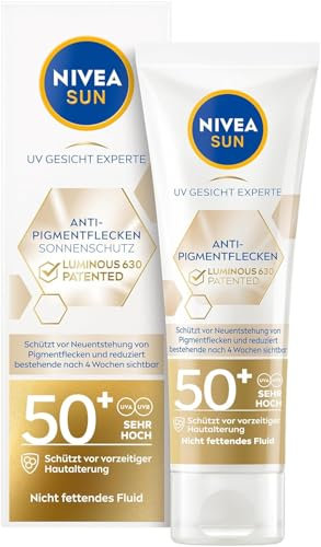 NIVEA SUN UV Gesicht Experte Anti-Pigmentflecken Sonnenschutz LSF 50+, nicht fettendes Sonnencreme Fluid mit patentiertem Thiamidol, Gesichtspflege mit Hyaluron und Vitamin E (40 ml)