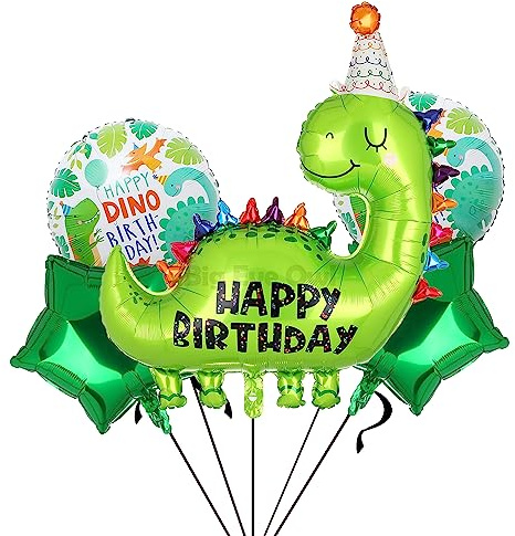 Big Eye Owl 5 Stück Dino Happy Birthday Luftballon XXL Dinosaurier Geburtstag Folienballon Dschungel Dinopartyset Deko
