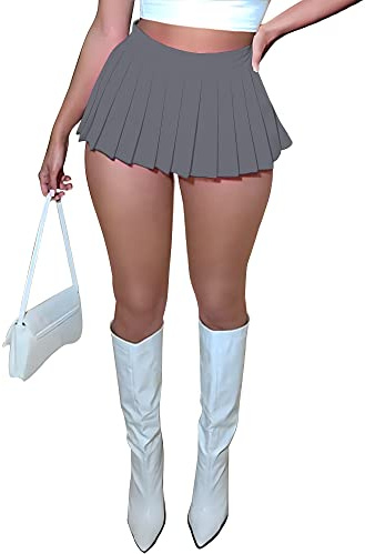 YILEEGOO Mini gonna a pieghe sexy da donna, a vita alta, da tennis, skater, Y2k Club, gonna a trapezio, Grigio, M