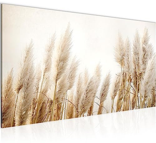 Runa Art Wandbild Boho pampasgras 1 Teilig 100 x 40 cm Modern Bild auf Vlies Leinwand Natur Wohnzimmer Schlafzimmer Beige 044412a