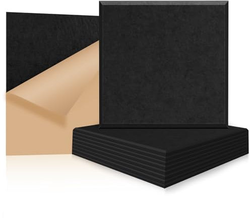GUUSII HOME Schallabsorber Schalldämmung Selbstklebend Lärmschutz Wand 9''X9''X0.4'' Fibrotech Akustik Absorber Schallschutz Für Zimmertüren Soundproof Panels(M-Quadrat 12 Pack) (Schwarz, M)