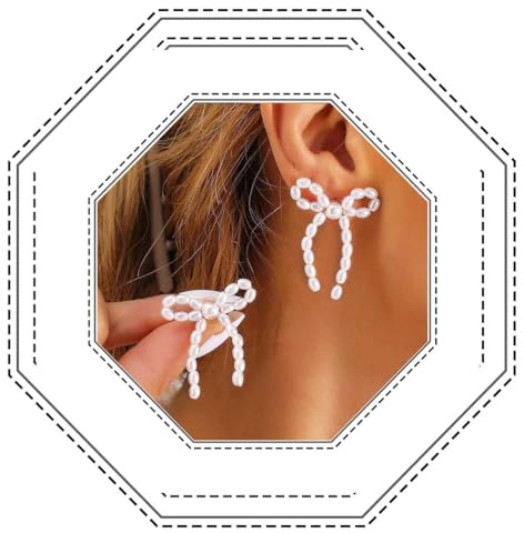 Jovono Perlenschleifenohrringe, Perlenohrring, Schleifenknoten, baumelndes Ohr-Accessoire für Frauen, /