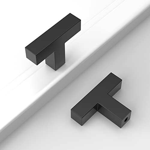 Amerdeco 10 Pack Matte Black Cabinet Knobs 2 Inch Length Single Hole T Bar Cabinet Pulls for Drawer Dresser Cupboard