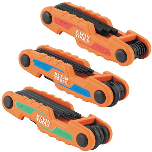 Klein Tools 70543 3-Piece Compact Folding Hex Key Set, Metric, SAE, Torx Sizes, 25 Keys, Industrial Strength Heat Treated Alloy Steel
