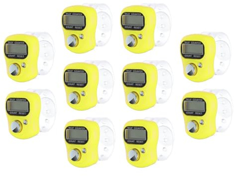Hitopin 10PCS Finger Tally Counter, Elektronischer Fingerzähler, Finger Counter Clicker Reihenzähler, 5 Digit Mini Handzähler, Lap Track Handheld Counter, für Inventur, Sport, Marketing,Golf (Gelb)