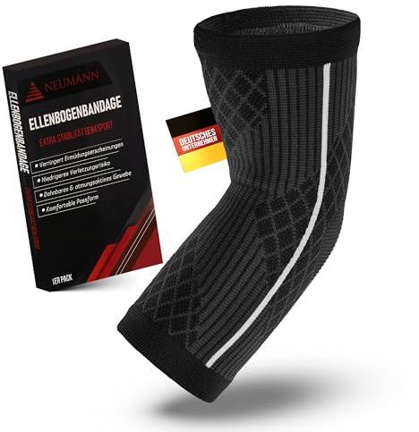 NEUMANN® Ellenbogenbandage - Ellenbogenstütze mit Kompression gegen Tennisarm und Sehnenentzündung - Orthopädische Passform für Männer & Frauen - Schmerzlinderung bei Sport (Eine Bandage, Gr. M)