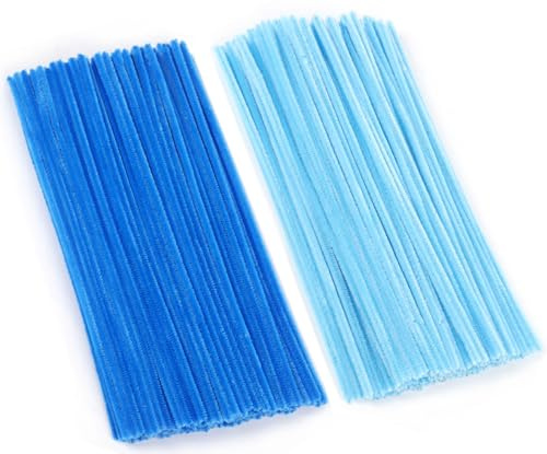 100 Stück Pfeifenreiniger Set, 2 Stile Blau Pfeifenreiniger Chenilledraht 6mm*30cm, Pfeifenputzerdraht für DIY Craft Projekte Chenilledraht Biegeplüsch zum Basteln & Dekorieren Pipe cleaners Blue