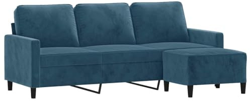 vidaXL Sofa 3 Sitzer, Couch mit Fußhocker, Liegesofa für Wohnzimmer, Polstersofa Sessel Relaxsofa Loungesofa Relaxcouch TV Sofa, Blau Samt