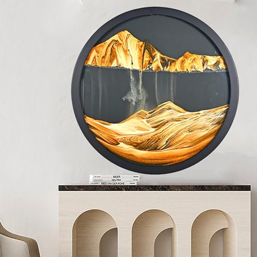 STMKB Sand Art Liquid Motion, 24 Pouces Fixé Au Mur avec Rotation À 360 °, Sablier Créatif pour L'artisanat du Verre, Cadre en Bois Massif, Décoration Murale Relaxante
