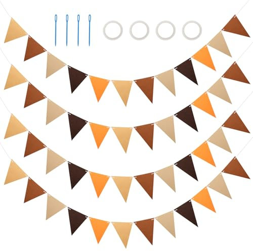Guirnalda de Banderines para Exteriores, 4 Piezas, Banderas Vintage de Tela de Fieltro 2,5 m para Bodas Navidad Cumpleaños Acción de Gracias Habitación Infantil Jardín Decoración