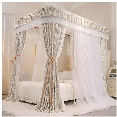 JDSHFEN Doppelbett-Baldachin-Moskitonetz-H 2,1 m, Romantisches Mädchenzimmer, Prinzessinnenzimmer, Schlafzimmer, dekorativer Bettvorhang, (Farbe: Pink-2, Größe: 200 x 220 cm) (Beige 18