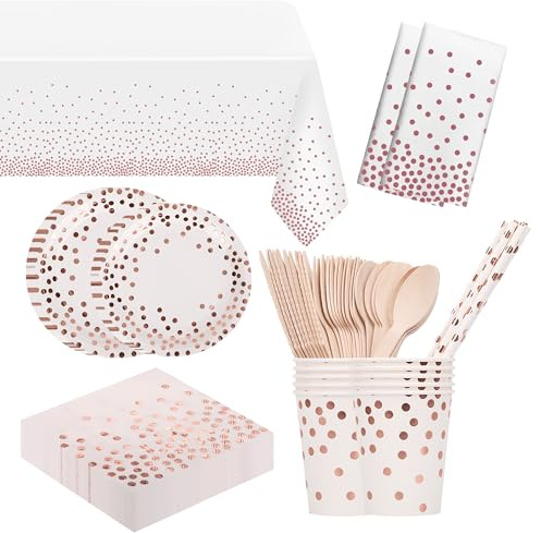 Service de table jetable de 162 pièces pour 20 invités - Assiettes en carton, gobelets, serviettes, couverts, nappe pour mariage, anniversaire, barbecue, jardin, pique-nique