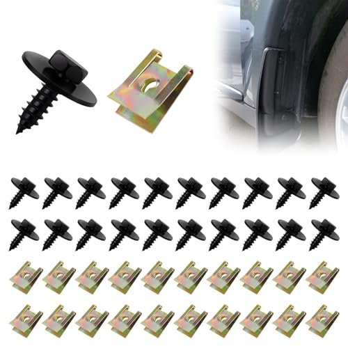 Juego de 40 tuercas de chapa de acero inoxidable, juego de tuercas de chapa de acero inoxidable, juego de tuercas de clip, tuerca de resorte y tornillos de carrocería, para coche y motocicleta
